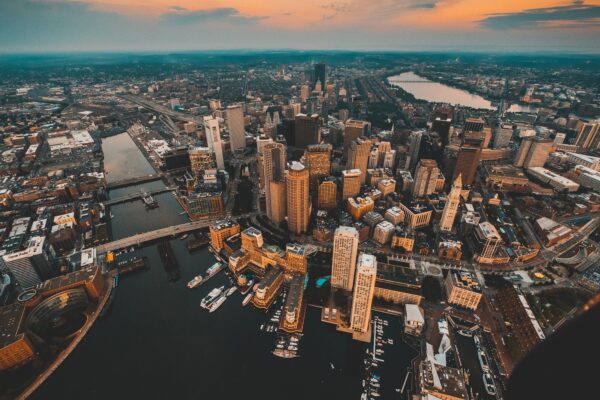 An aerial view of Boston